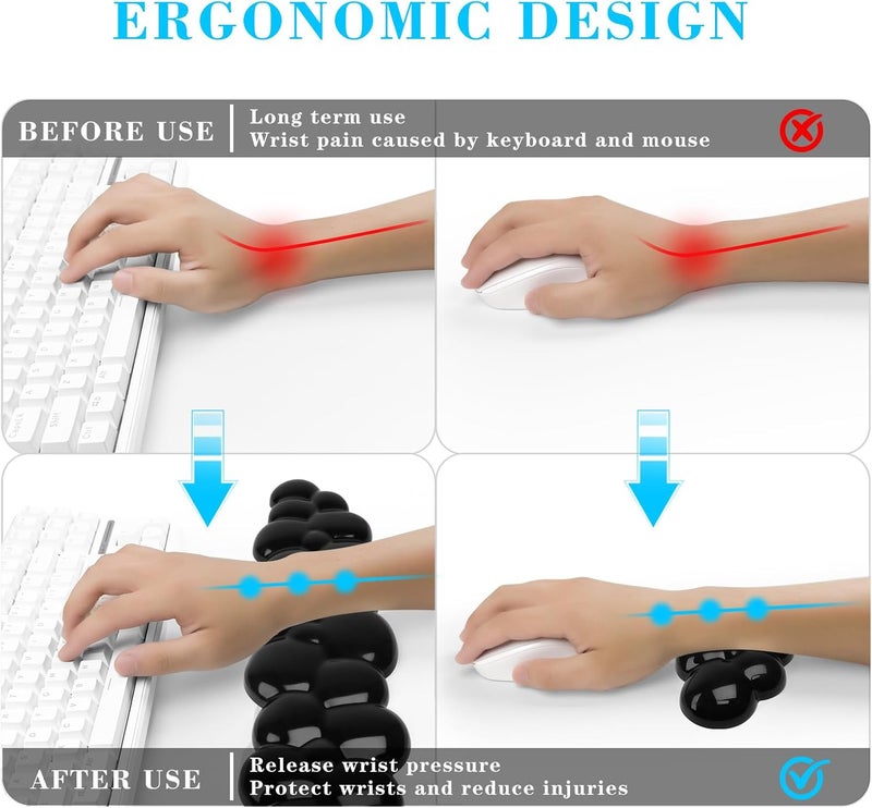 KEPUTAIER Gel Cloud Keyboard and Mouse Wrist Rest, Cute Wrist Support and Arm Support Keyboard Rest for Keyboard and Mouse Typing Pain Relief，Suitable for Office/Computer/Laptop/Gaming (Transparent Black) - Image 2